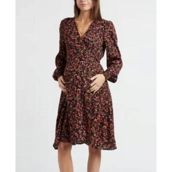 Seraphine Wrap Dress Nursing Pregnancy Floral Chiffon Black 4 Small - Picture 1 of 6
